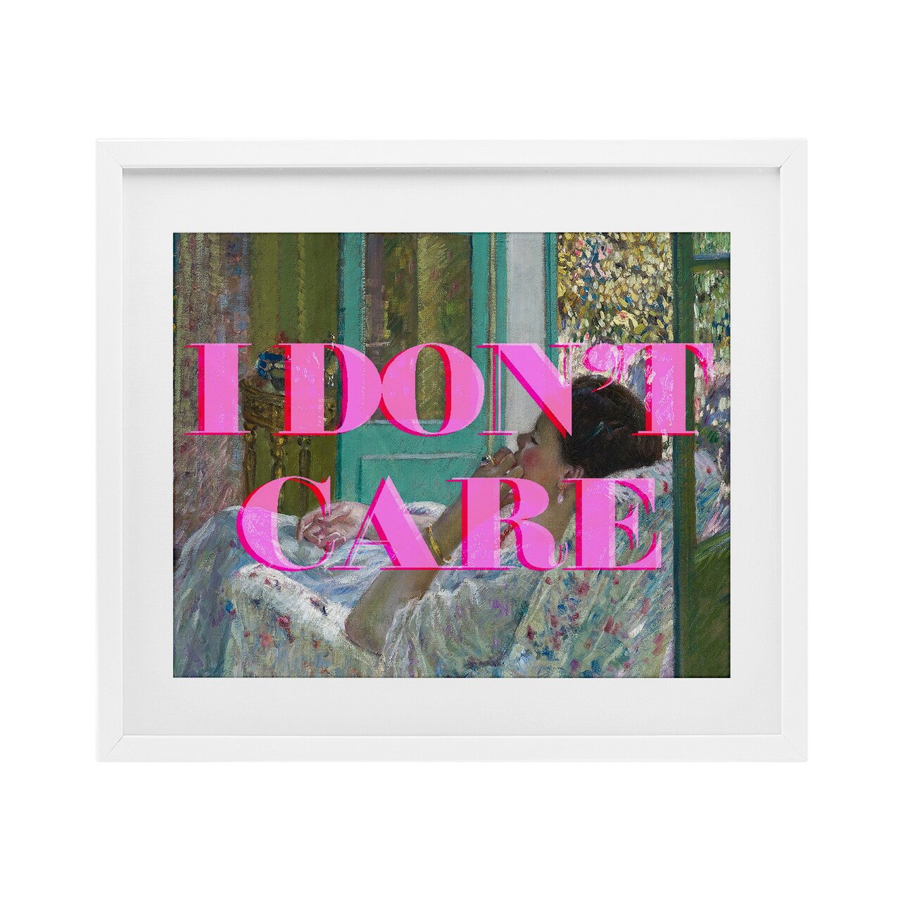 Stupell Industries I Don't Care over Classic Painting Framed Print Under Glass, design by Lil' Rue